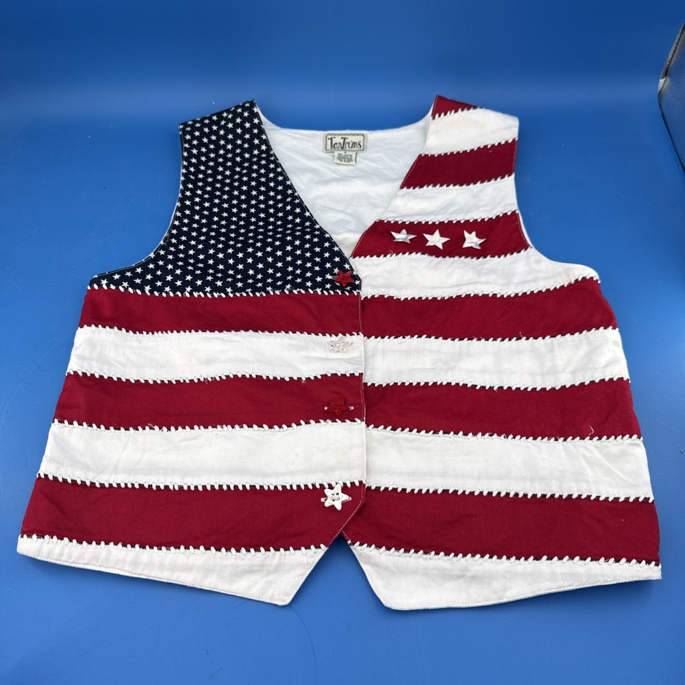 Vtg Tantrums Womens American Flag Theme Vest - Red/White/Blue - Small